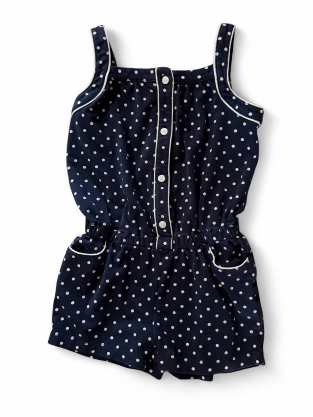 Janie and Jack Navy & White Polka Dot Girls' Romper